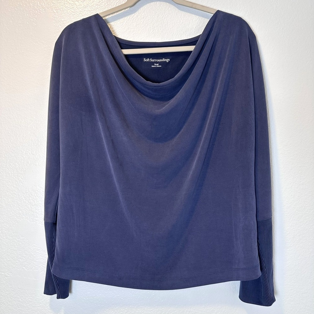 Soft Surroundings Size-S Women's Jada Top Dark Navy Dolman Sleeve Cowl Neck
